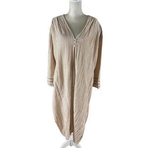 Free People Cotton Linen Blend Cardigan Duster Women's XS Brown White Stripes